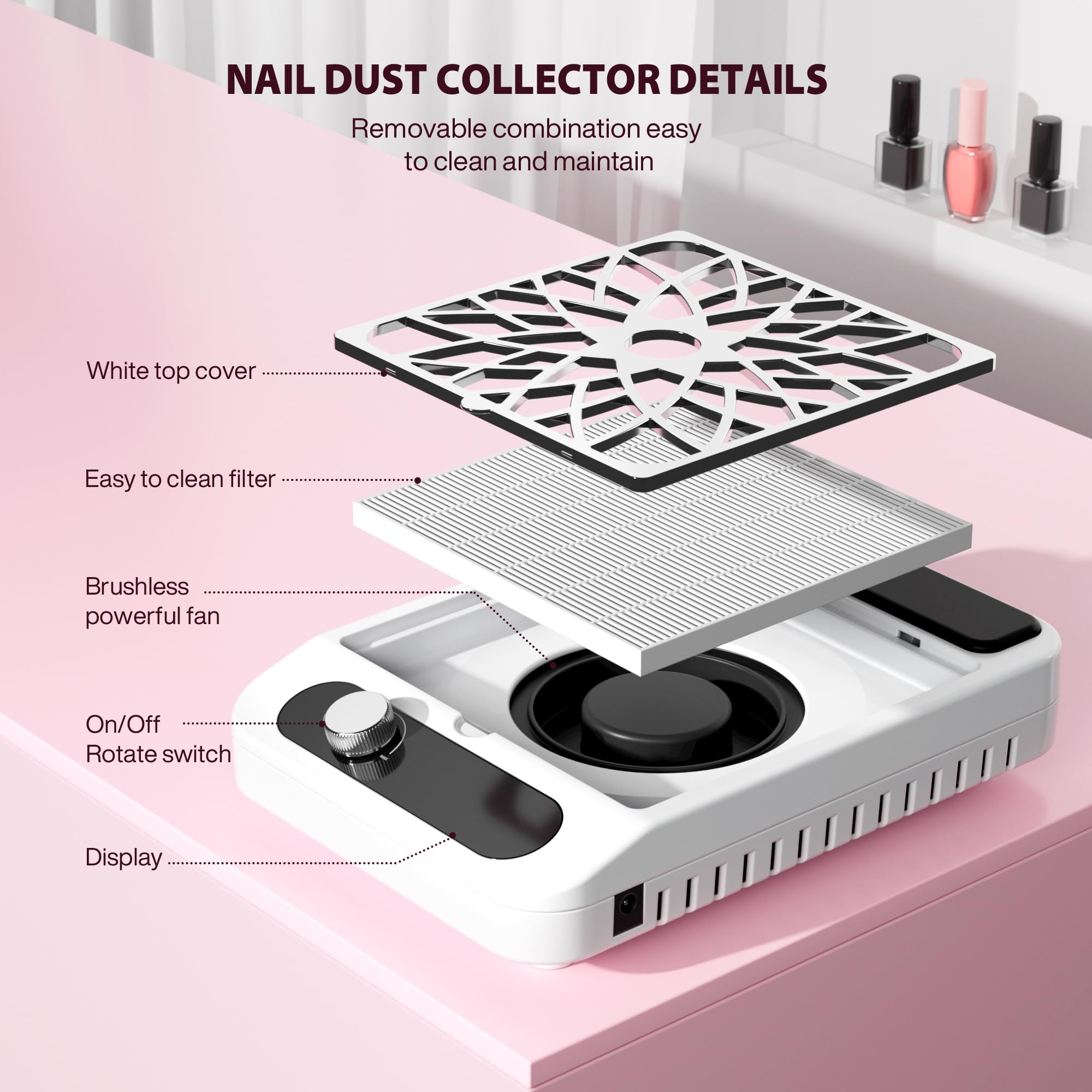 Kouz iTop collecteur-poussiere-d-ongles compact-et-portable: idéal pour le poste