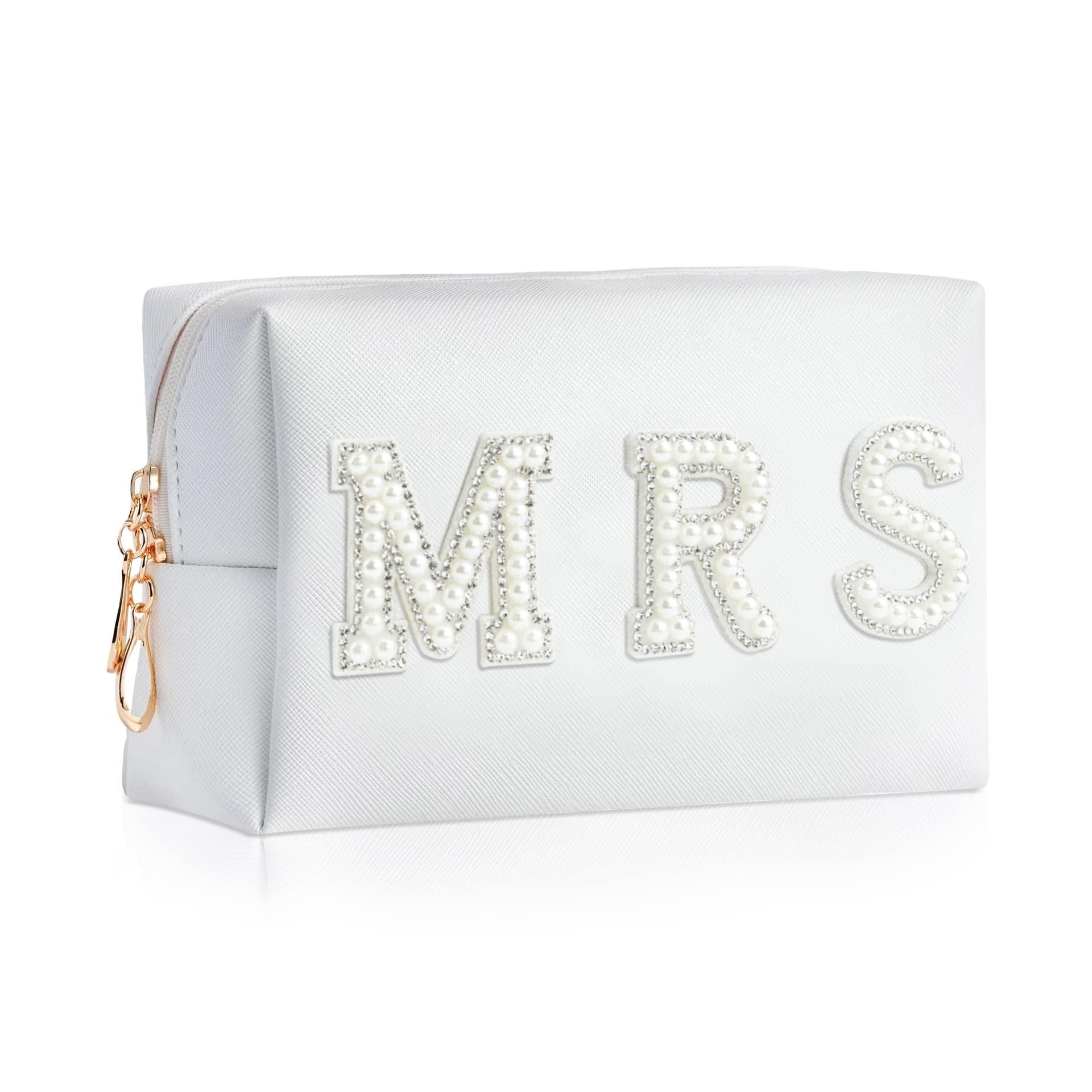 Kovewon sac maquillage MRS avec perles blanches, allure élégante.