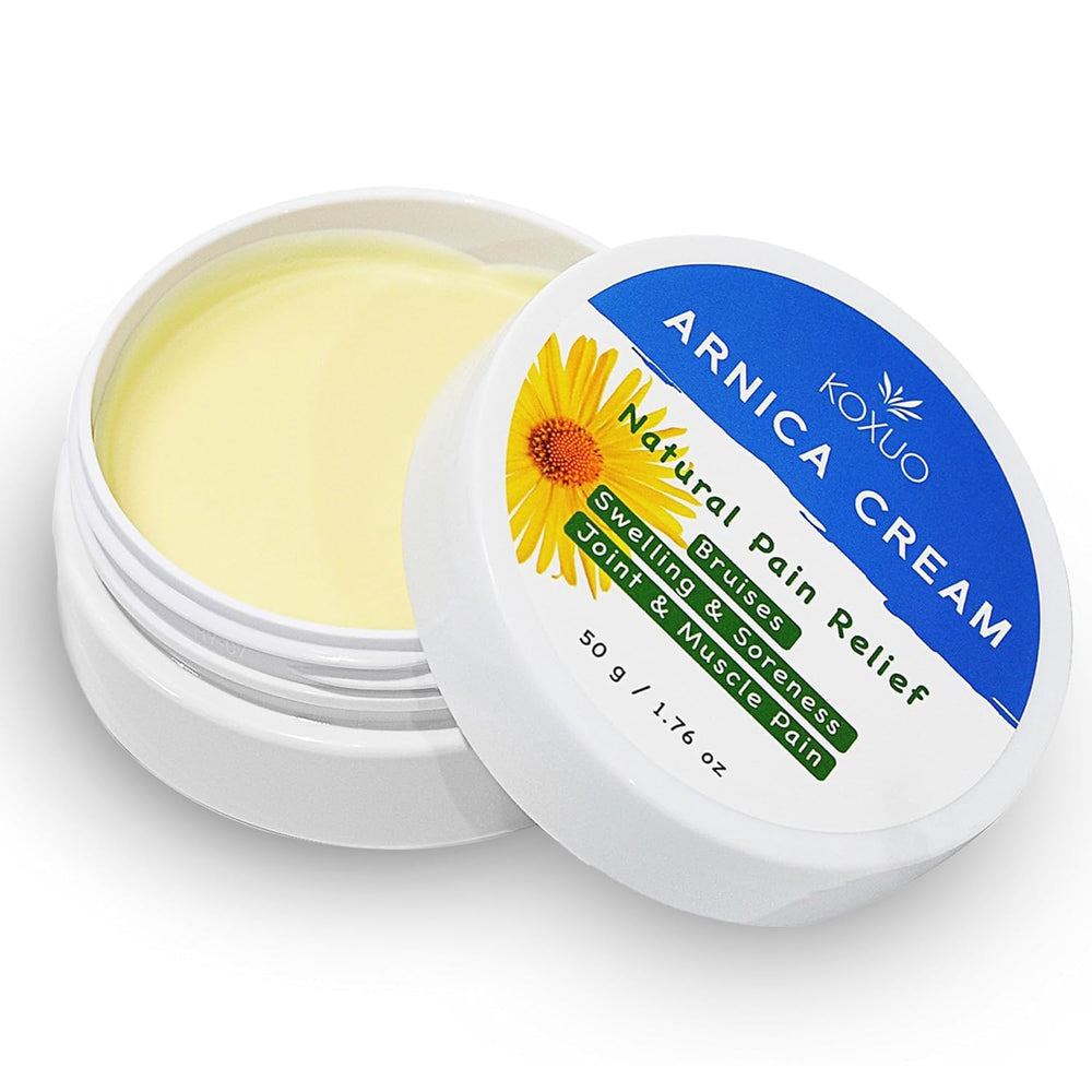 KOXUO Crème Arnica, texture crème‑baume fondante pour visage et corps, application facile.