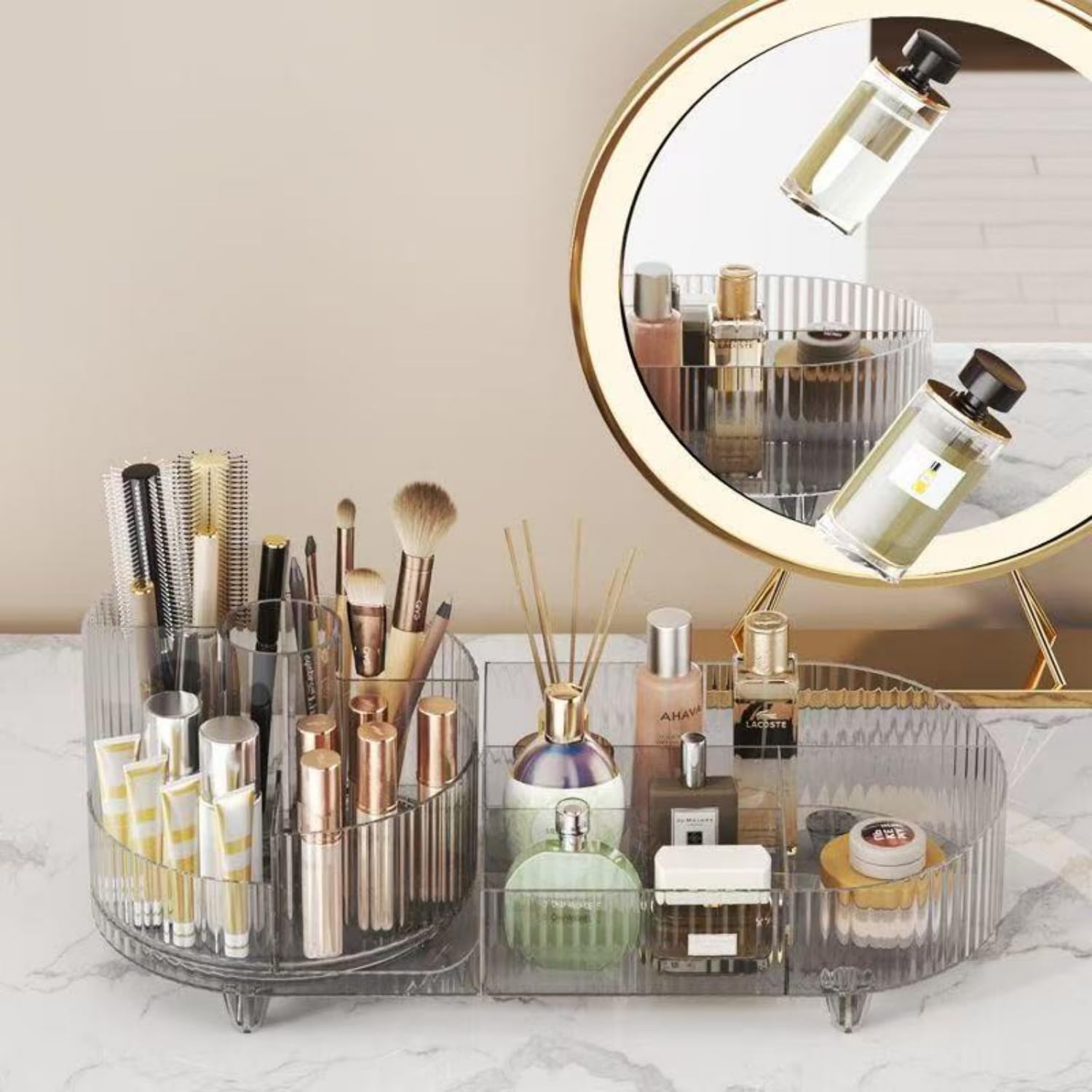 Rangement sur plan de travail salle de bain KQJS pour soins visages et crèmes.