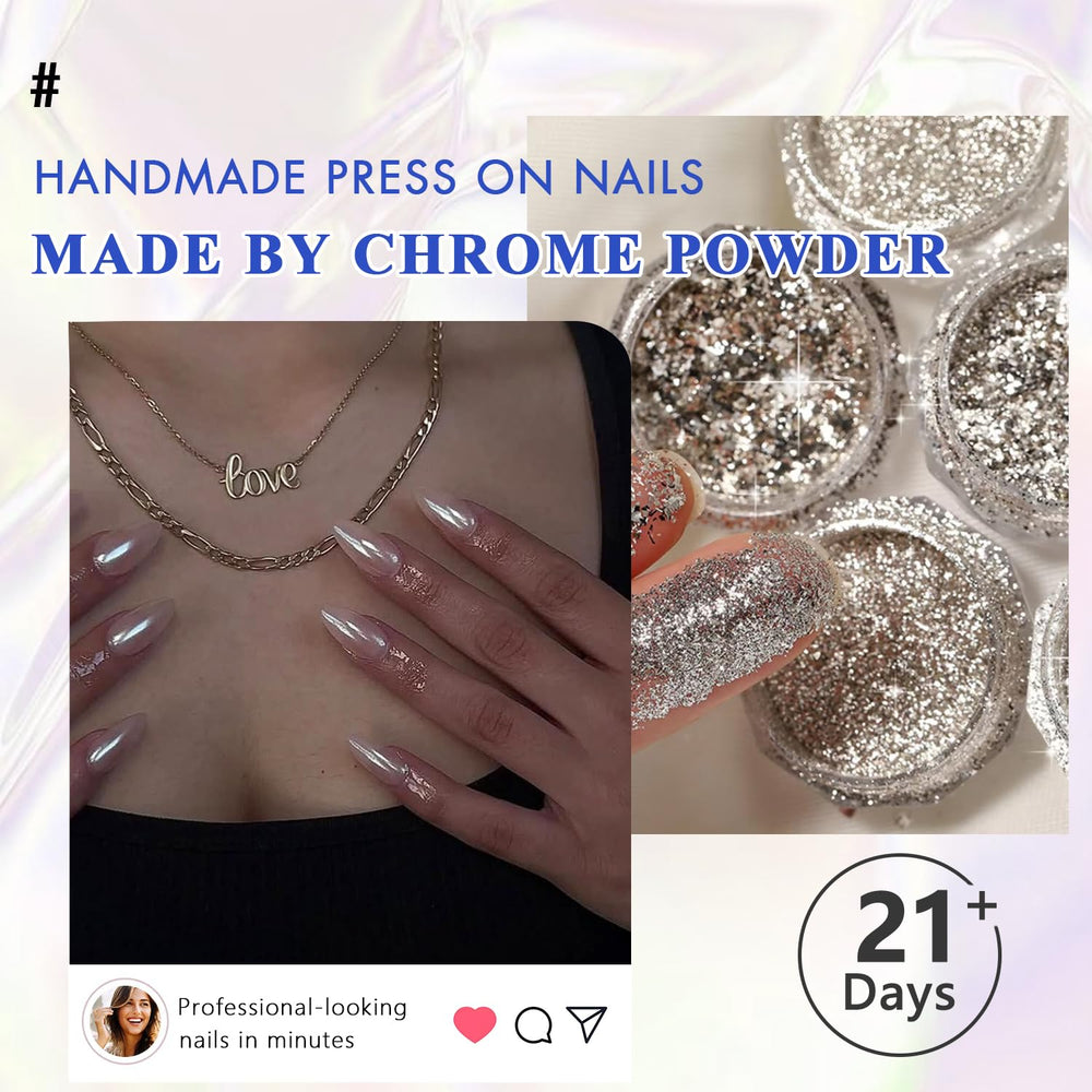 KQueenest ongles chrome nude, application rapide et gain de temps.