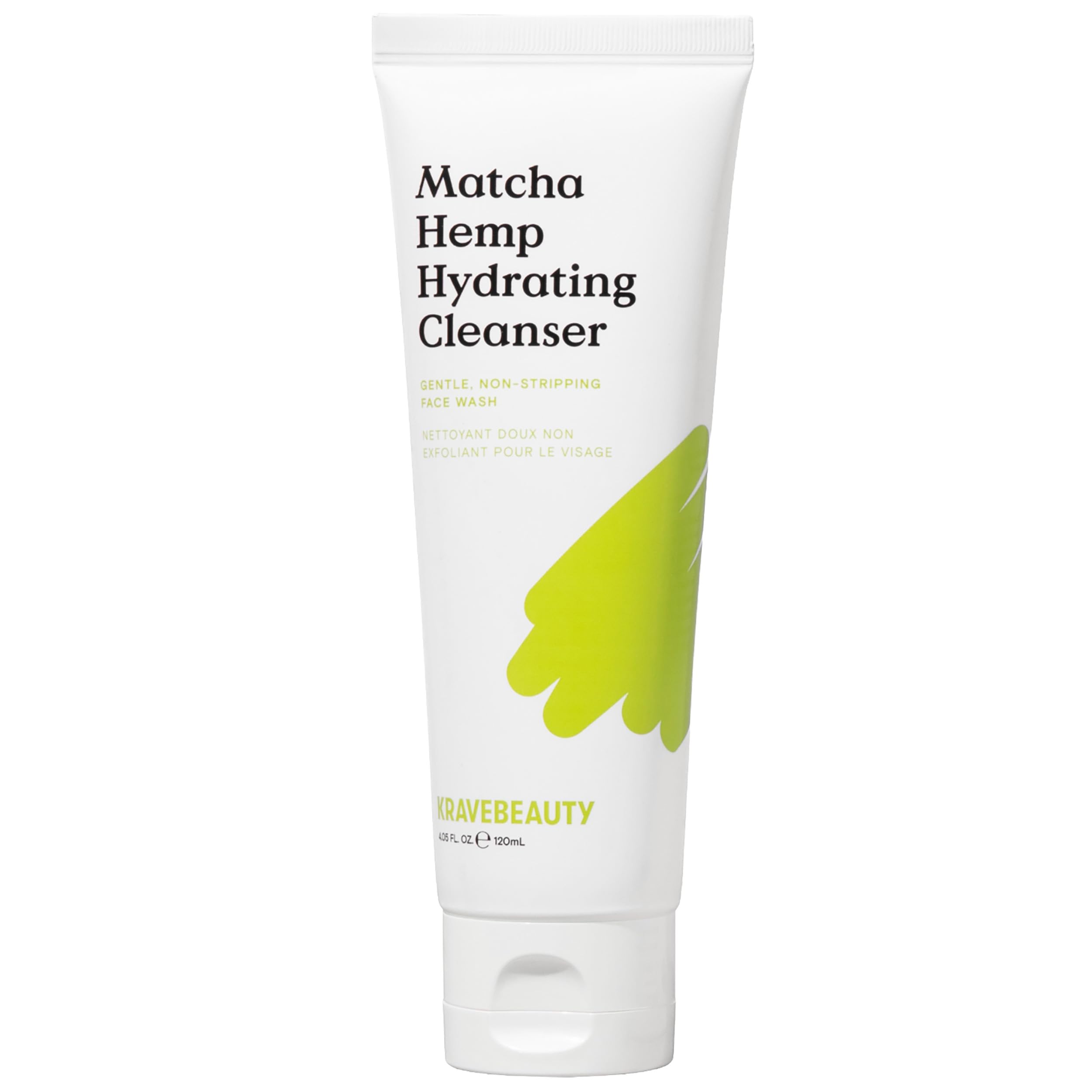 KraveBeauty Matcha Hemp Cleanser – bouteille visible, hydratation douce sans tiraillement
