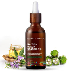 KREYÒL ESSENCE huile de ricin noir haïtienne en bouteille verre – soin capillaire et peau