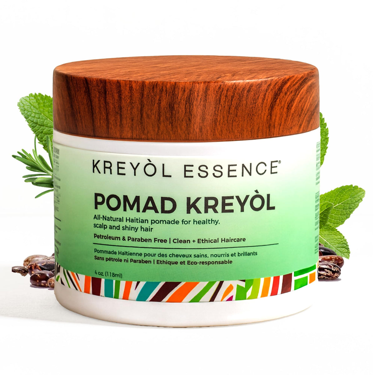KREYÒL ESSENCE POMAD: bouteille romarin-menthe, détoxifie et apaise le cuir chevelu.
