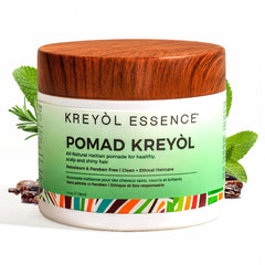 KREYÒL ESSENCE POMAD: bouteille romarin-menthe, détoxifie et apaise le cuir chevelu.