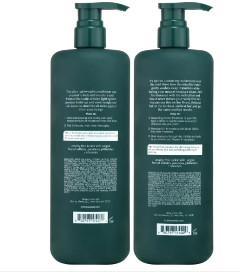 Kristin Ess Après-shampoing apaisant, bouteille ultra légère, hydrate sans alourdir.