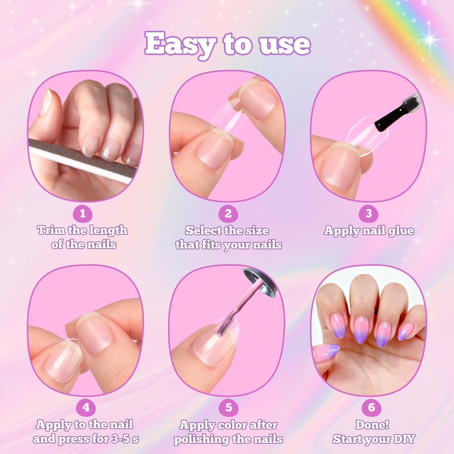 Ongles Krofaue transparents amande, parfaits pour personnaliser la manucure.