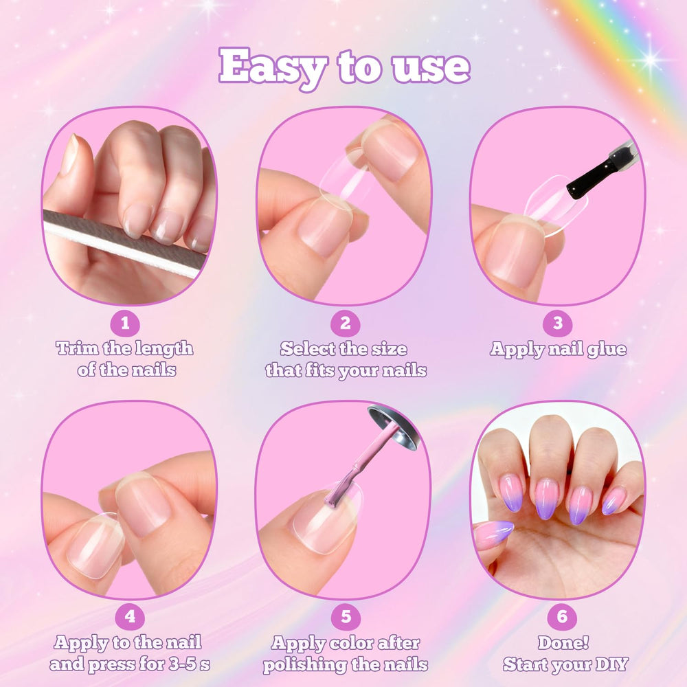 Ongles Krofaue transparents amande, parfaits pour personnaliser la manucure.