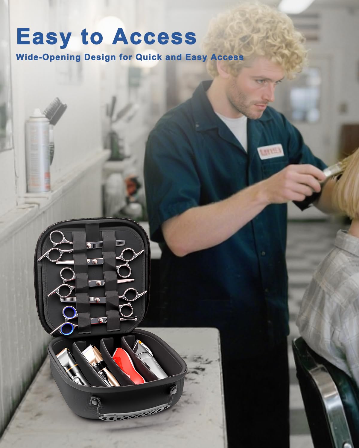 Krypthos étui compatibilité-accessoires-barbier: ciseaux et rasoir en sécurité.