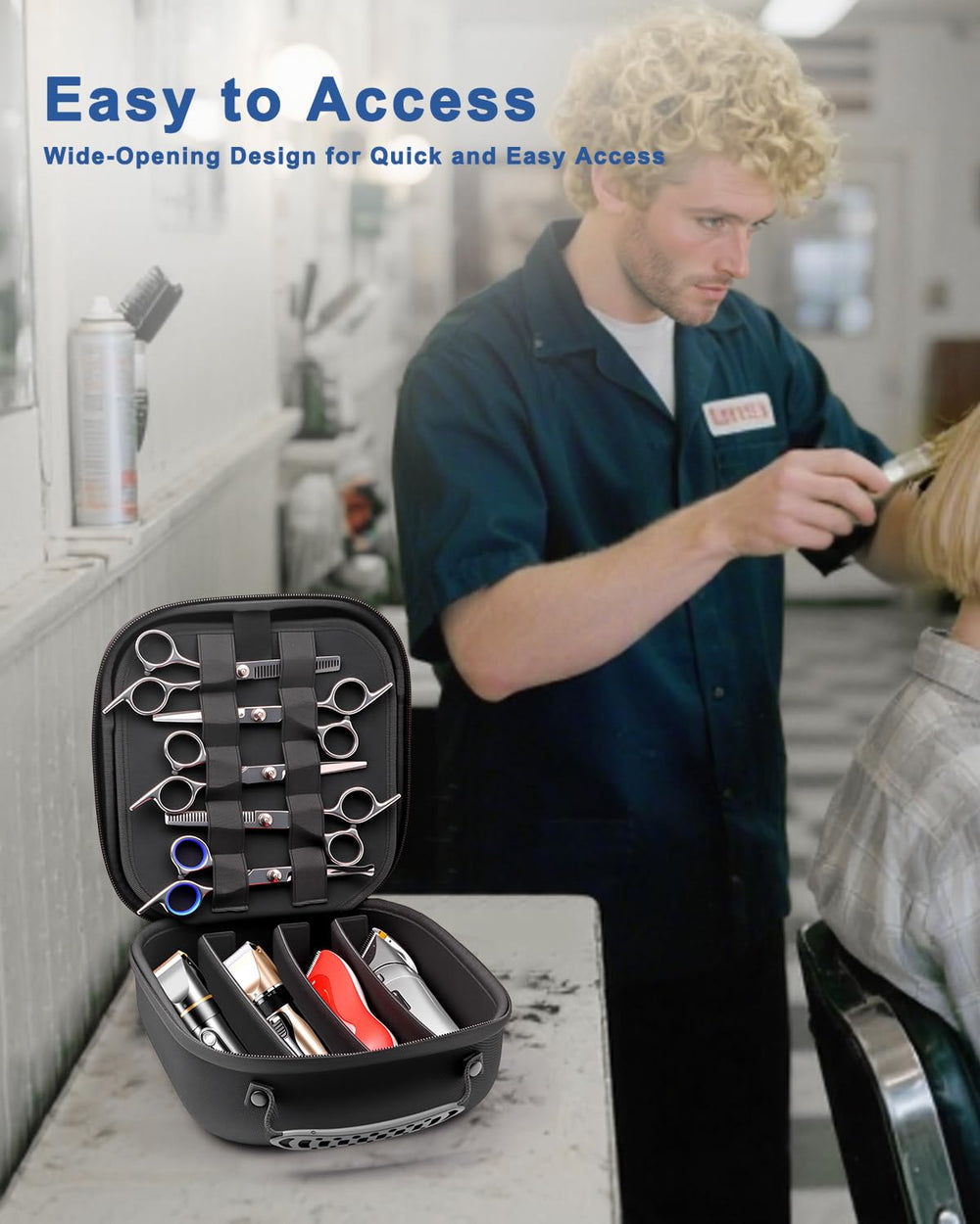 Krypthos étui compatibilité-accessoires-barbier: ciseaux et rasoir en sécurité.