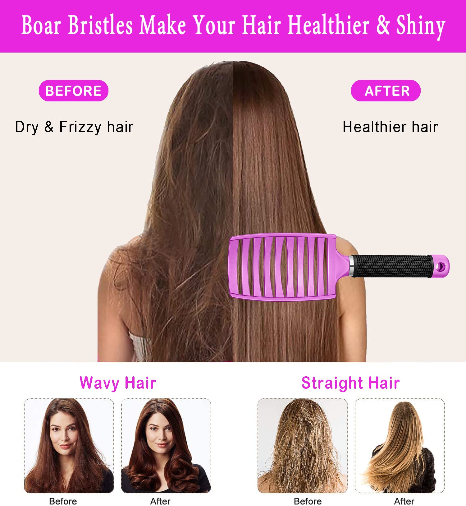 KTKUDY brosse démêlage offrant une brillance naturelle et huiles naturelles pour cheveux sains.