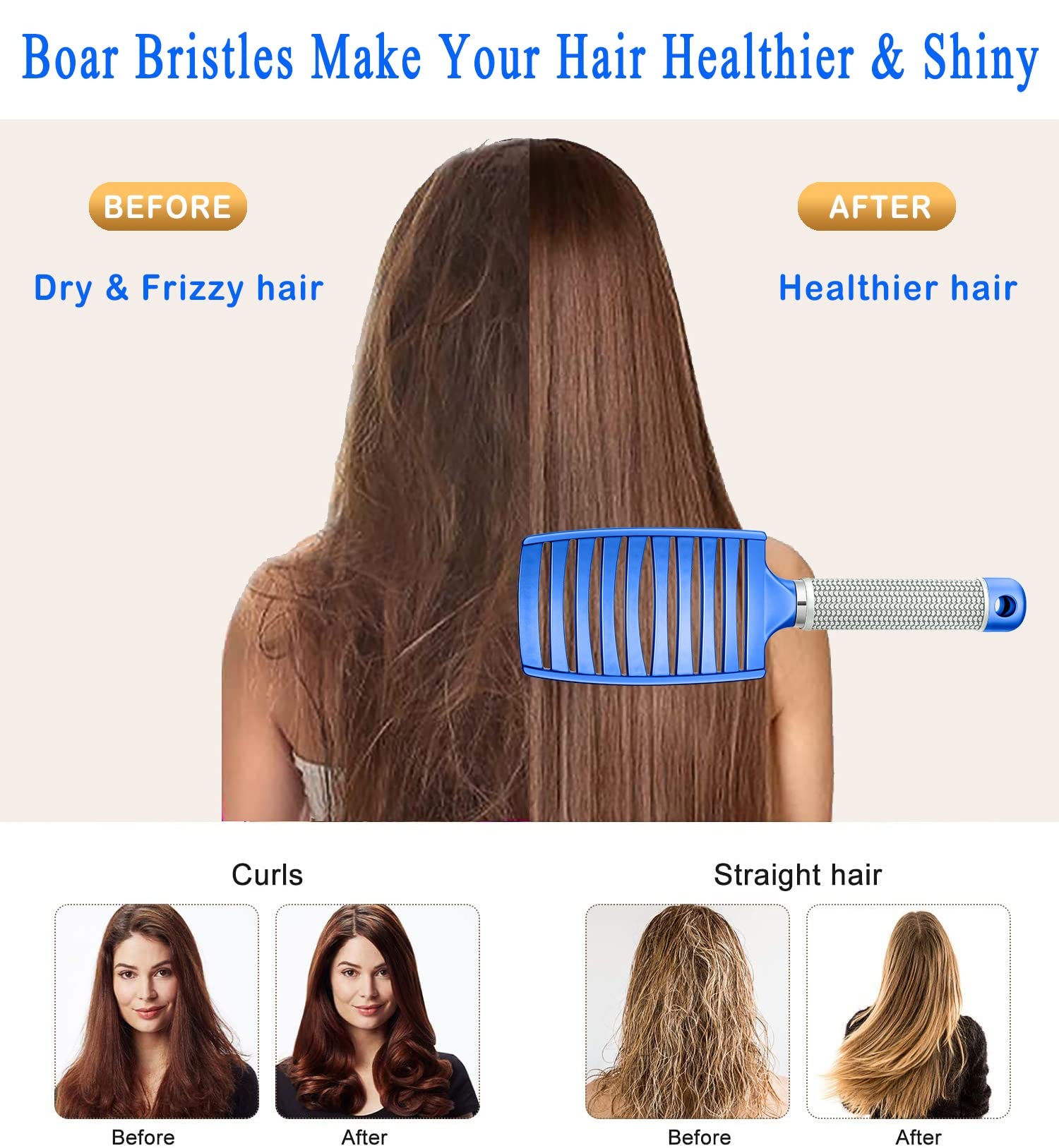 KTKUDY Brosse démêlante – noeuds faciles et douceur bleue