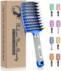 KTKUDY Brosse démêlante poils sanglier bleue – cheveux nourris et lisses