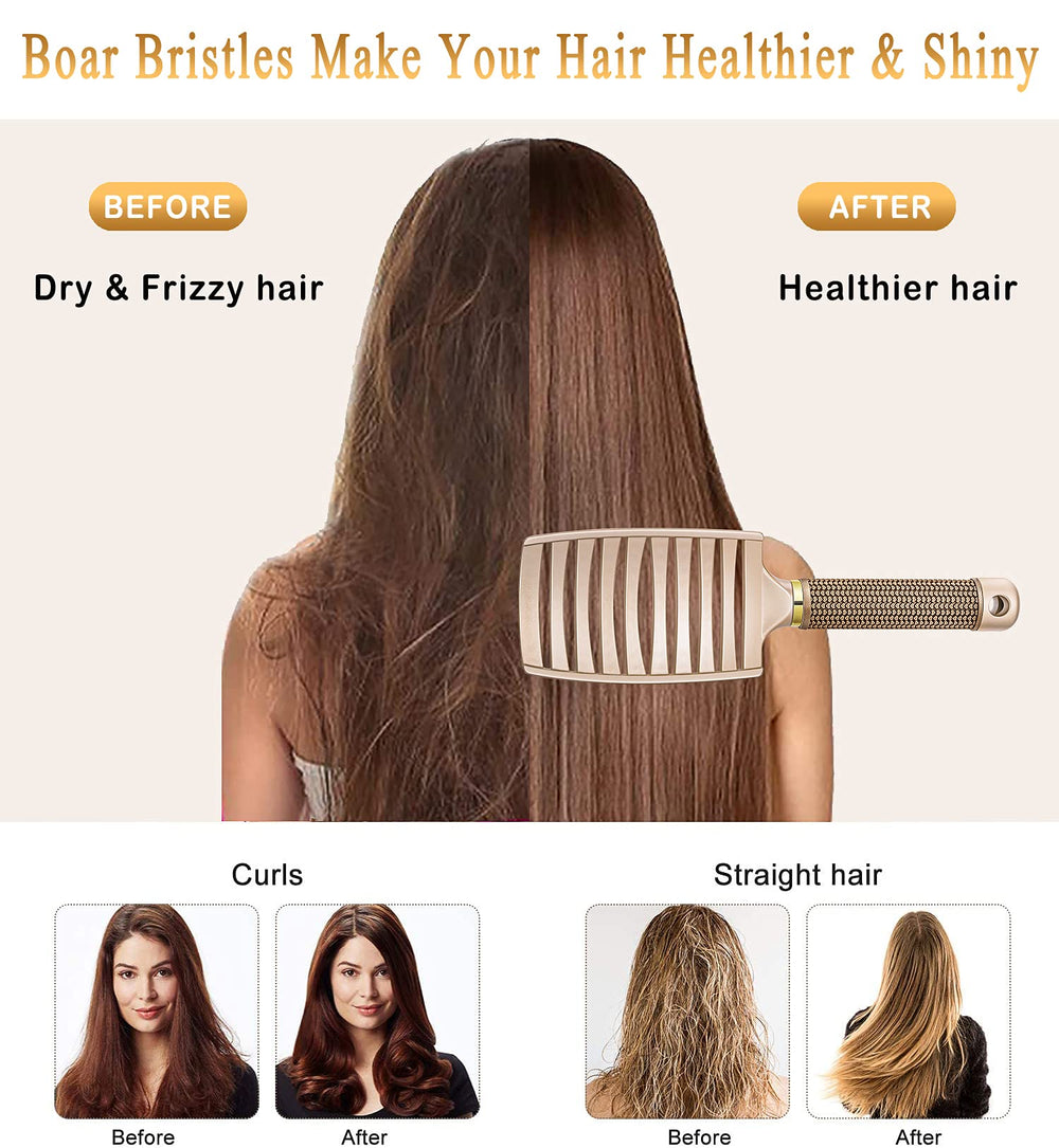 KTKUDY brosse démêlante avec poils de sanglier pour moins de casse