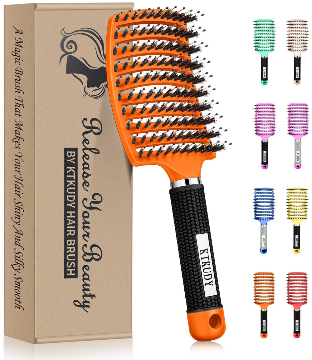 KTKUDY Brosse démêlante avec poils de sanglier démêle rapidement les nœuds.