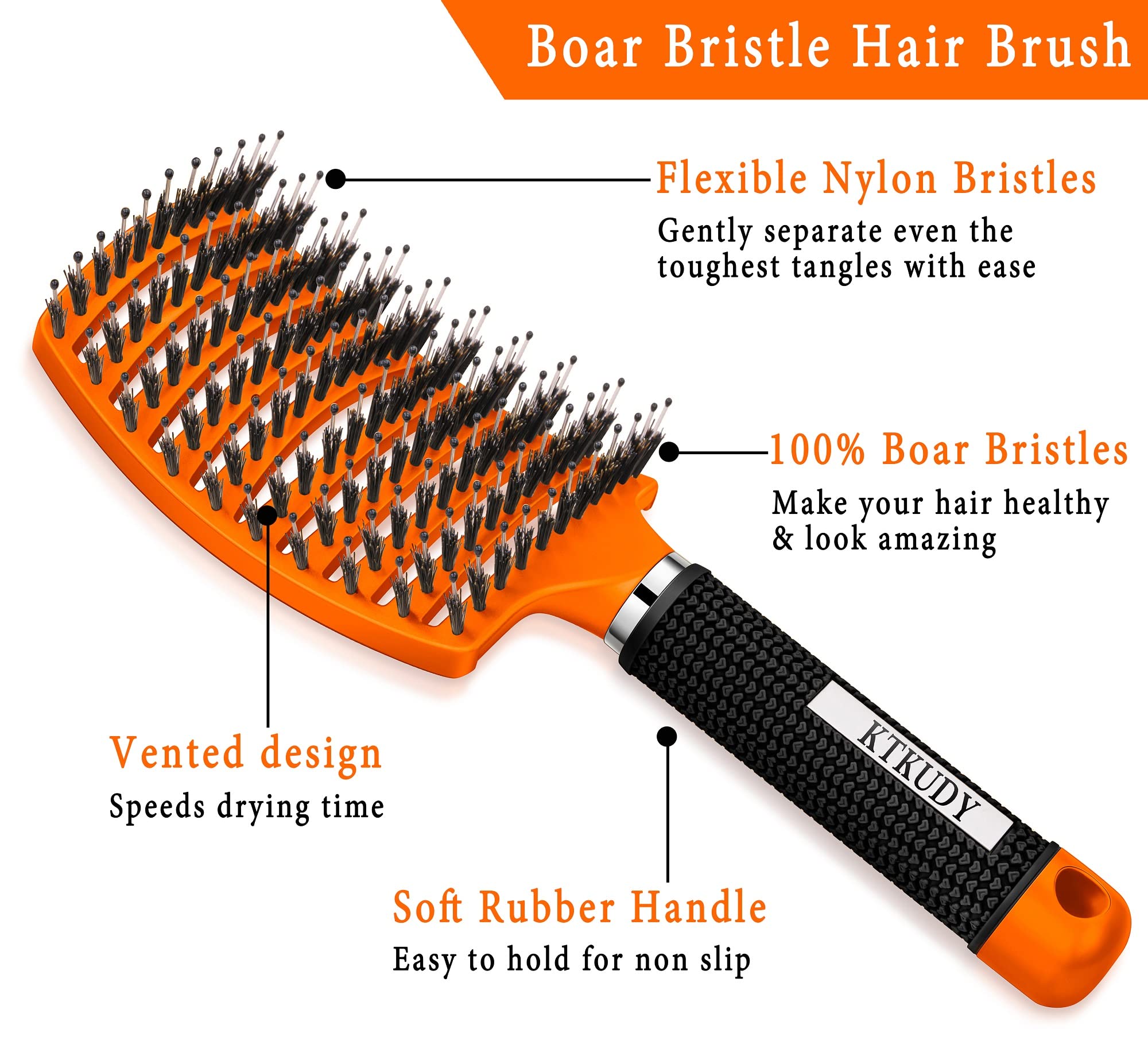 KTKUDY Brosse design incurvé et ventilée assure un passage d'air optimal.