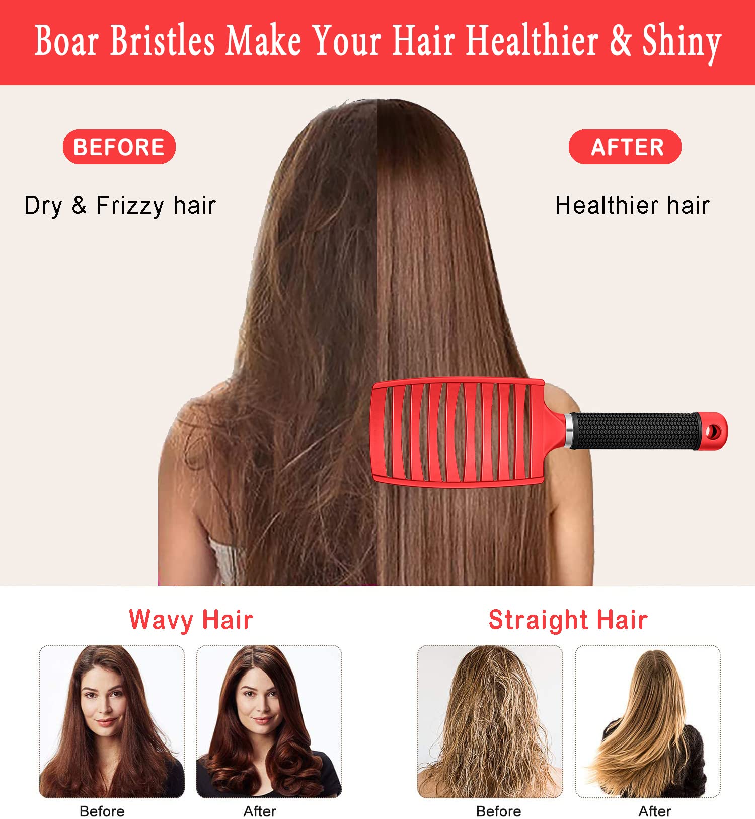 La brosse detanglante KTKUDY offre une brillance naturelle en répartissant les huiles.