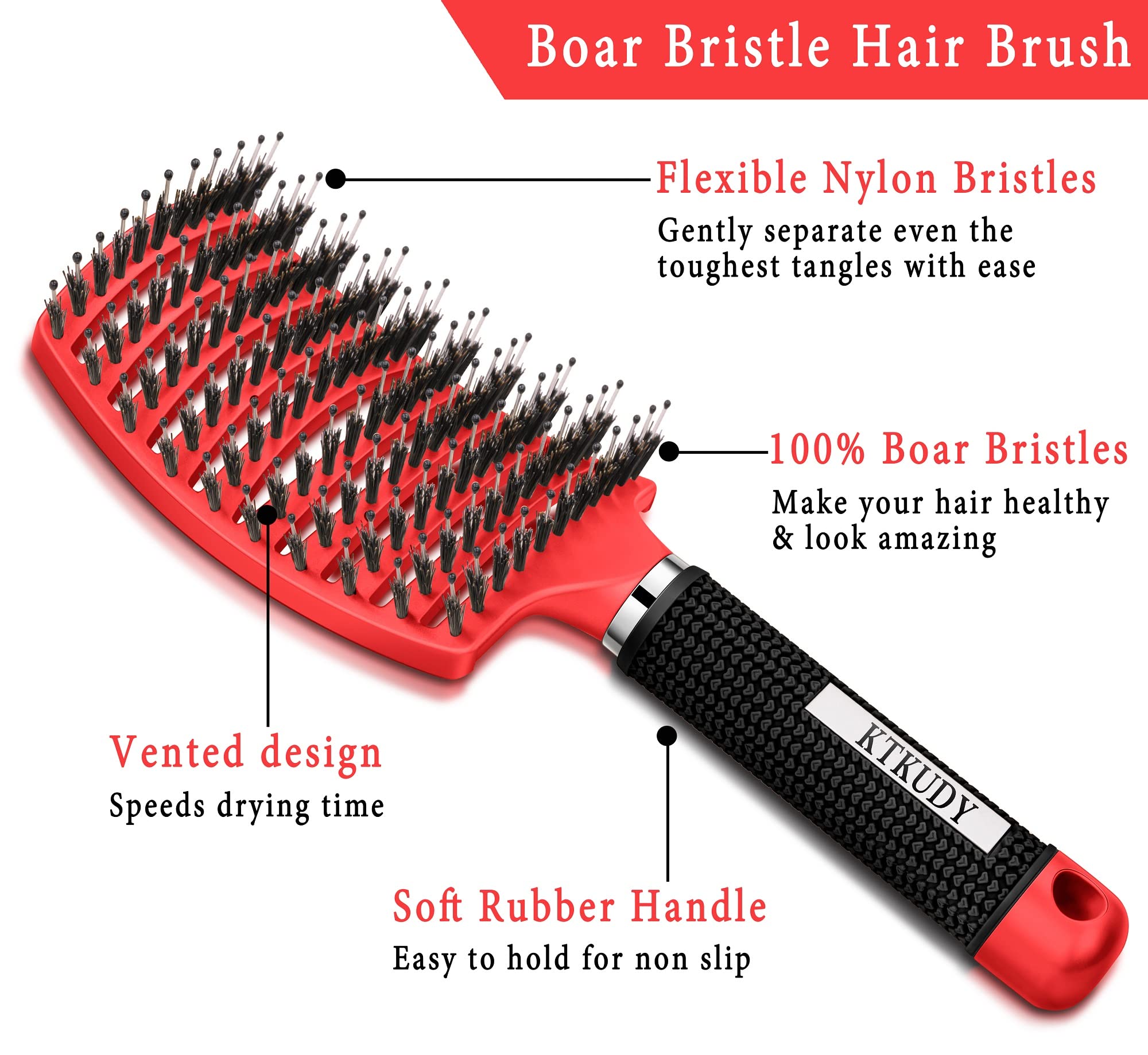 La brosse detanglante KTKUDY ventilée accélère le séchage des cheveux mouillés.