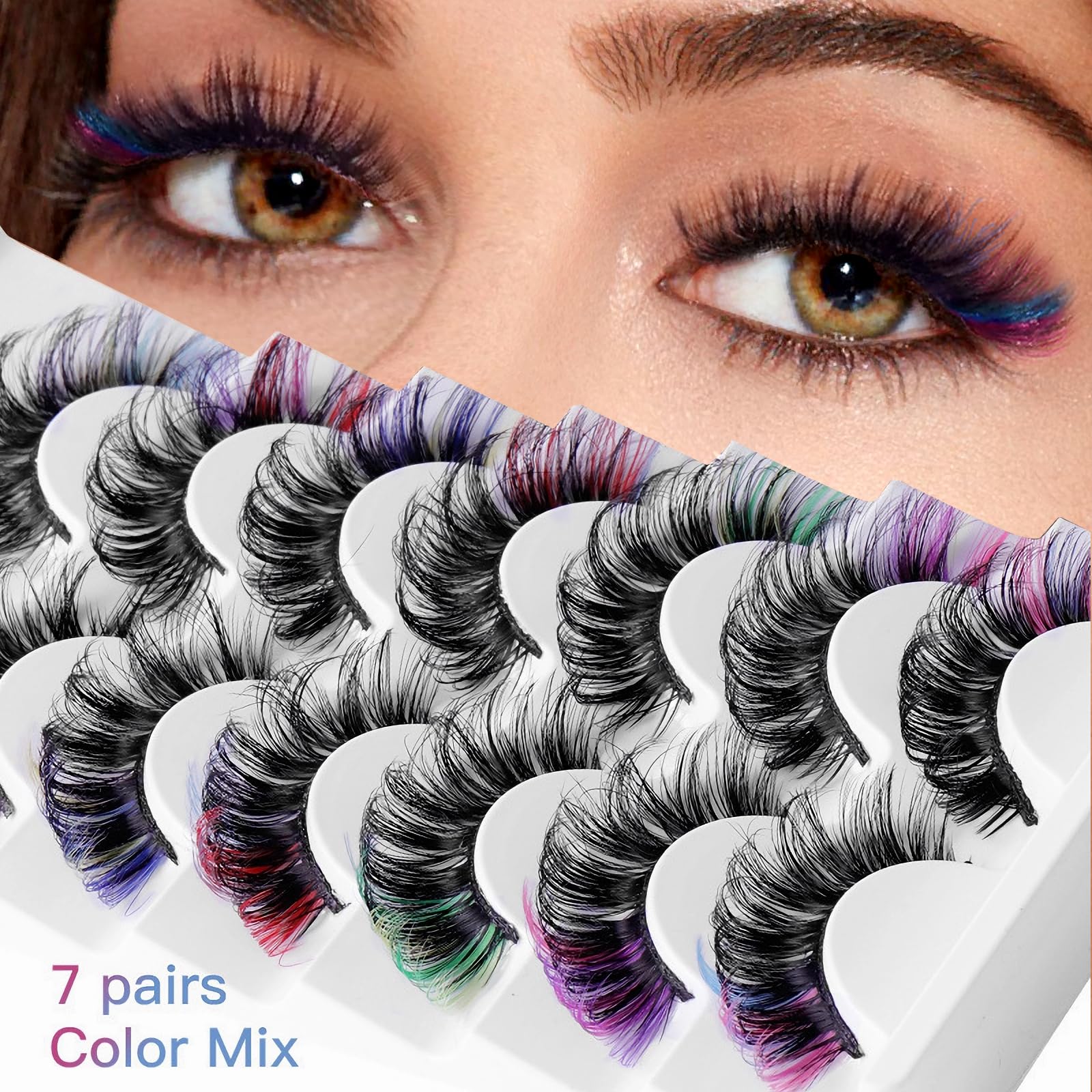 Cils KUCKOW avec bouts colorés vert, parfait pour cosplay et fêtes