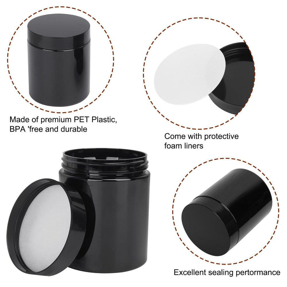 Bocaux KUKLIPJIM en plastique noir sans BPA pour aliments et cosmétiques.