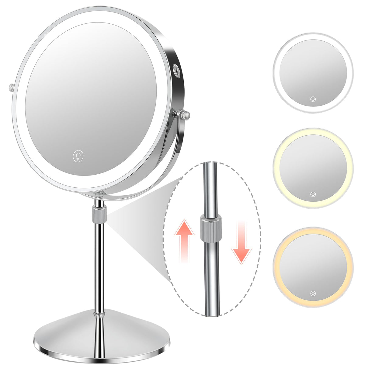 KuMers miroir-maquillage lumineux 10x, précision et double-face.
