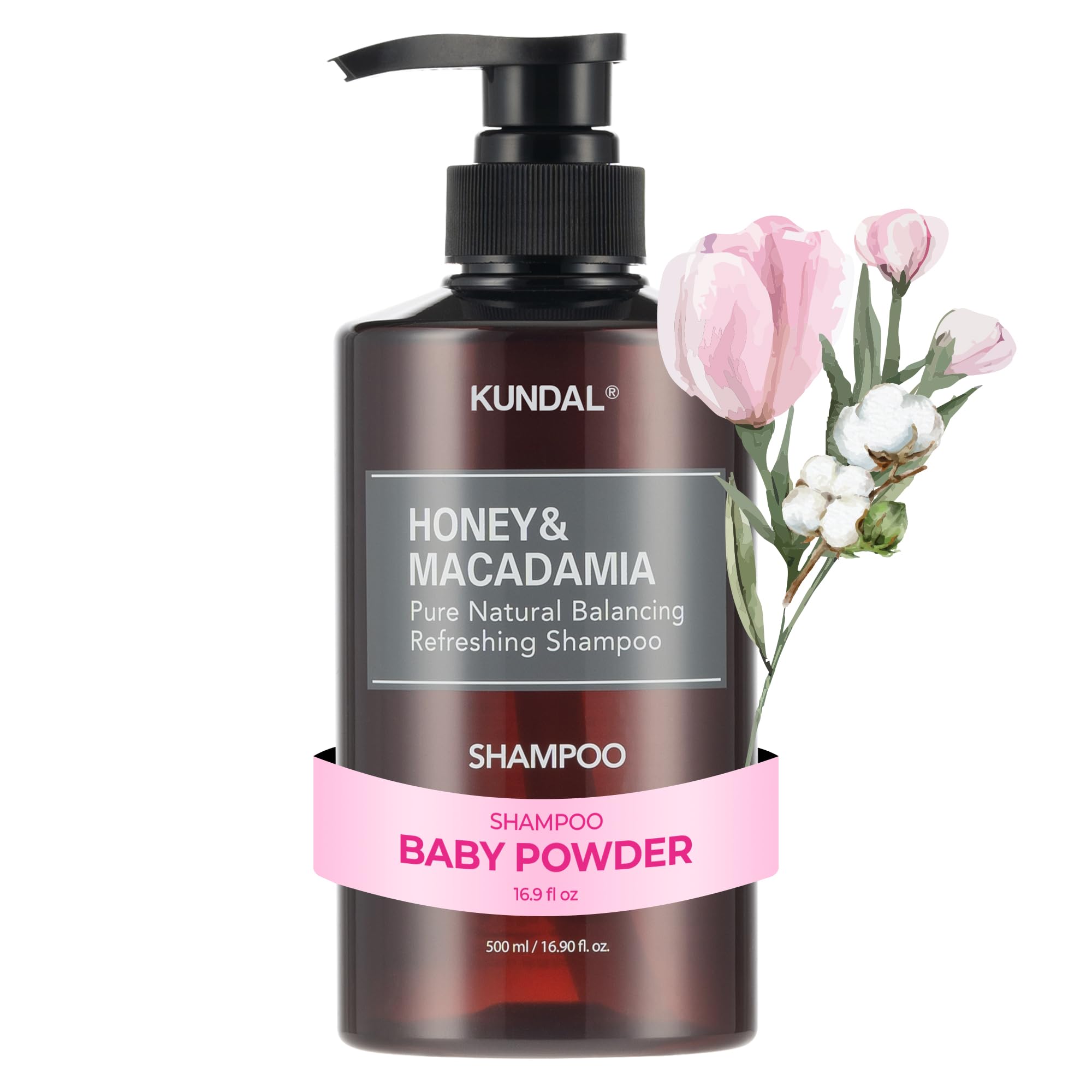 KUNDAL Miel-Macadamia: bouteille de shampoing nourrissante avec parfum durable.