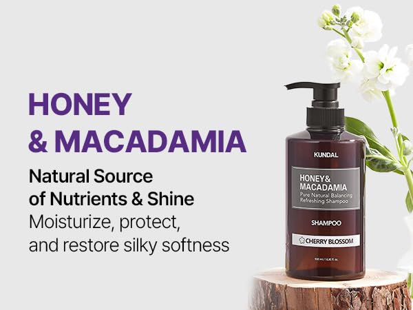 KUNDAL Miel-Macadamia: flacon généreux 500 ml pour une utilisation prolongée.
