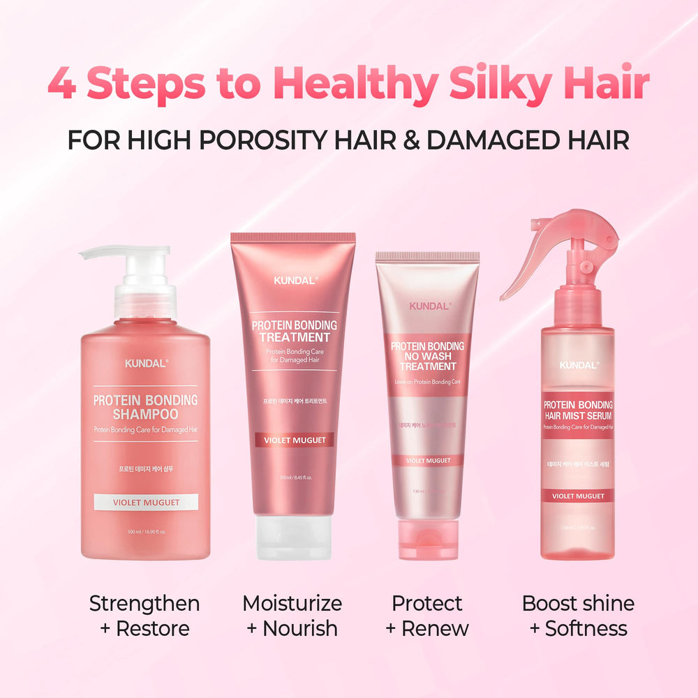 KUNDAL Protein Damage Care : parfum Violet Musk enveloppant les cheveux.