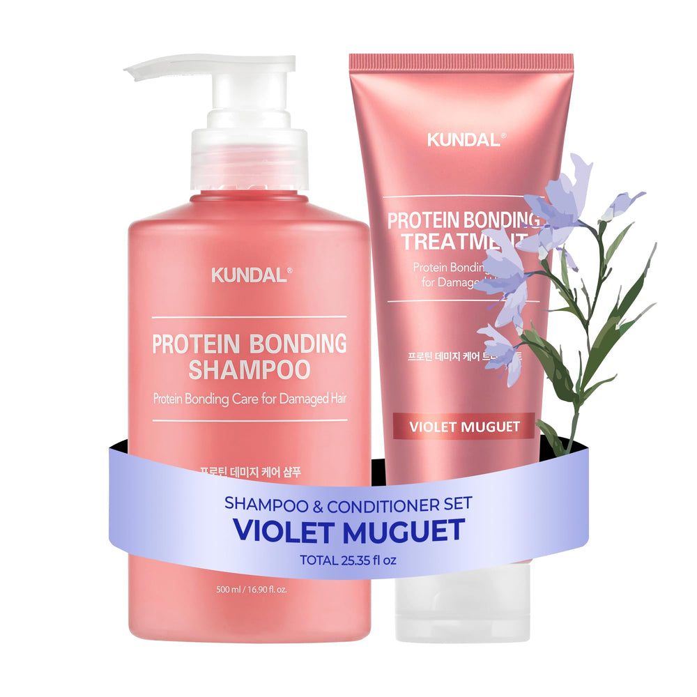 KUNDAL Protein Bonding Shampoing Violet Muguet – bouteille pratique, démêlage facilité.