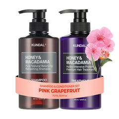 KUNDAL Shampoing et Après-Shampoing Pamplemousse Rose, hydratation durable et parfum frais.