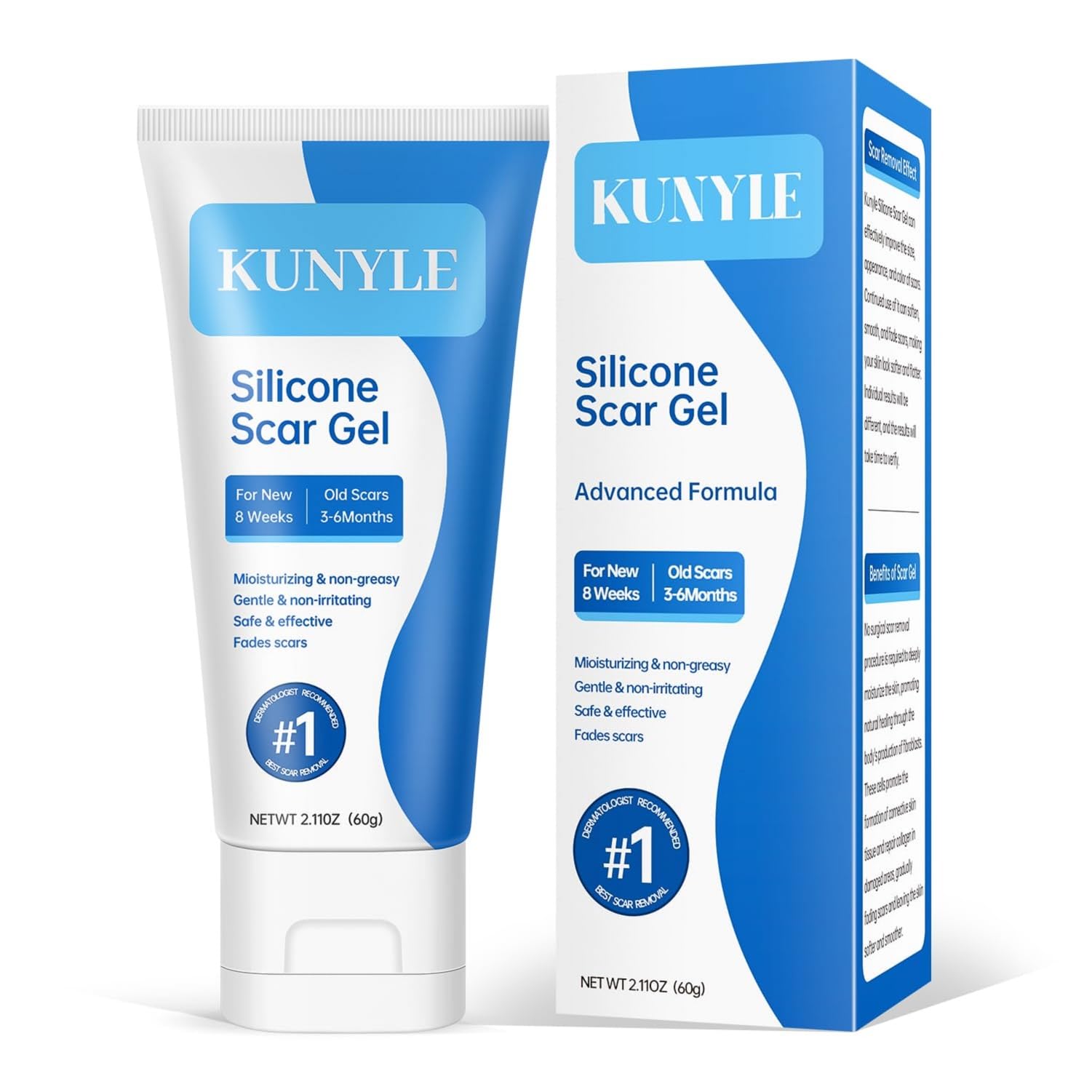 Kunyle Gel Silicone Cicatrices : bouteille présentée, soin rapide pour tous types de cicatrices.