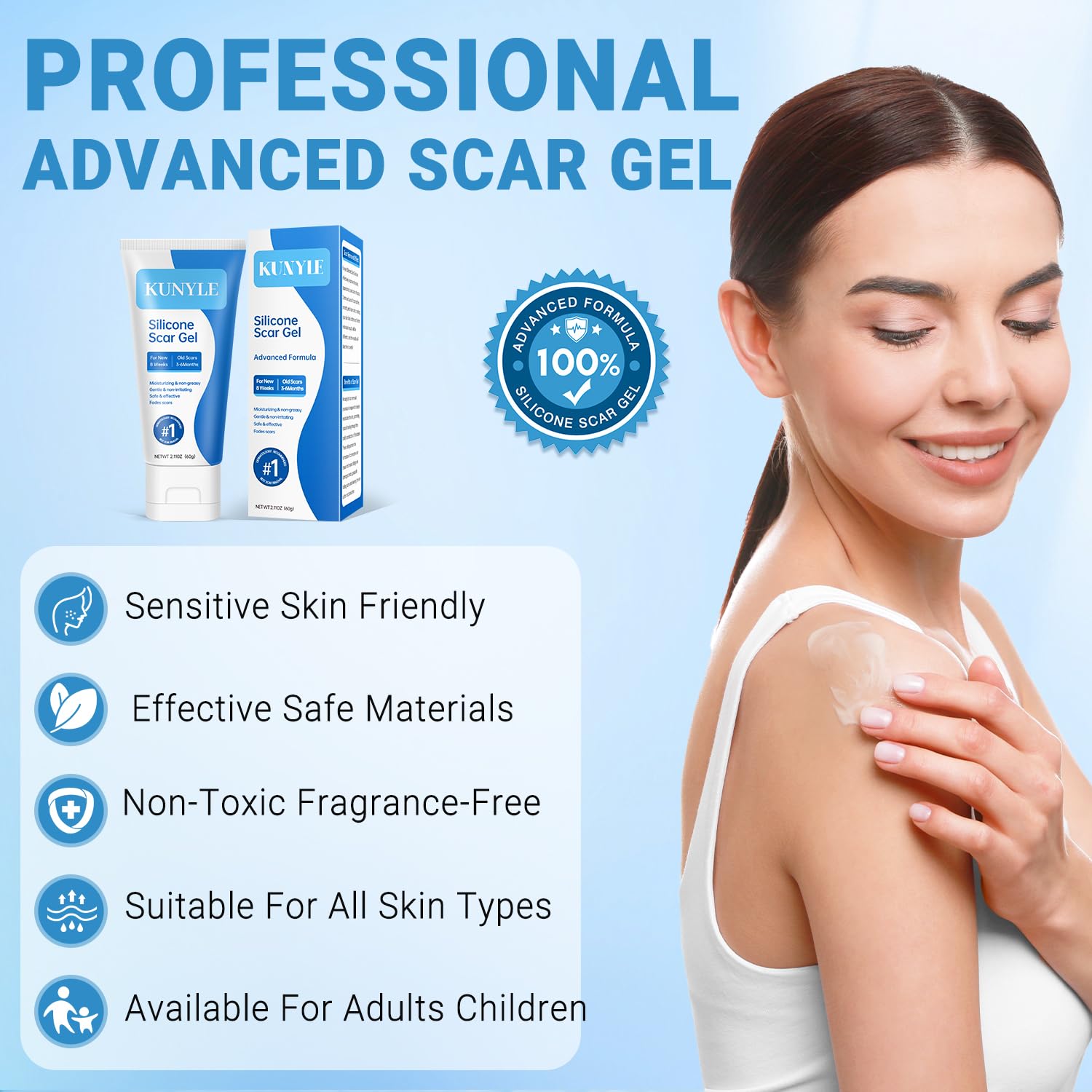 Kunyle Gel Silicone : texture légère et absorption rapide pour une peau hydratée.