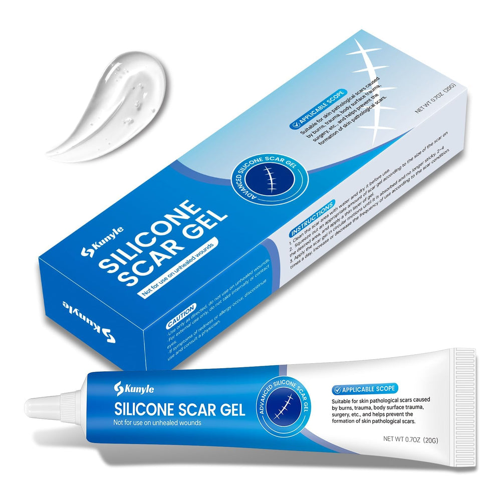 Kunyle silicone scar gel bottle front showing compact packaging for daily use
