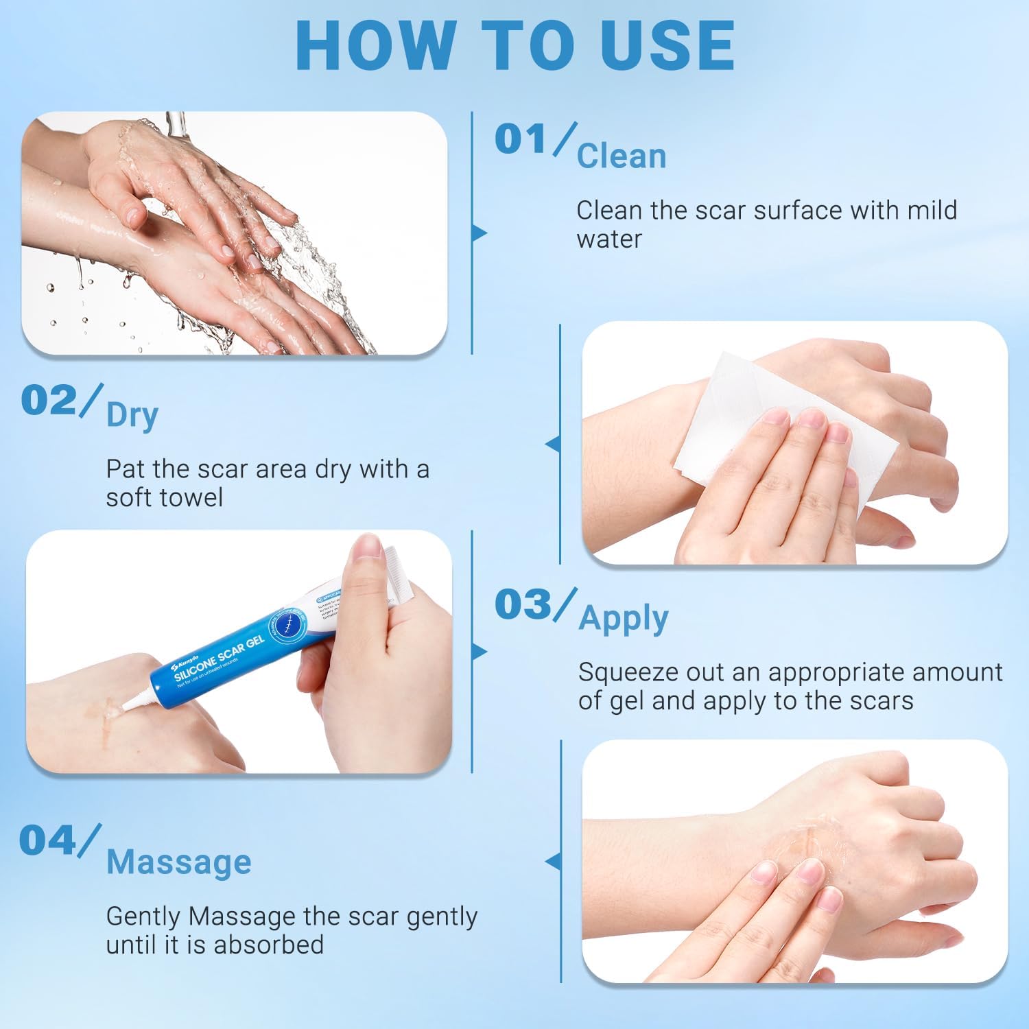 Kunyle silicone scar gel treating a burn scar with care