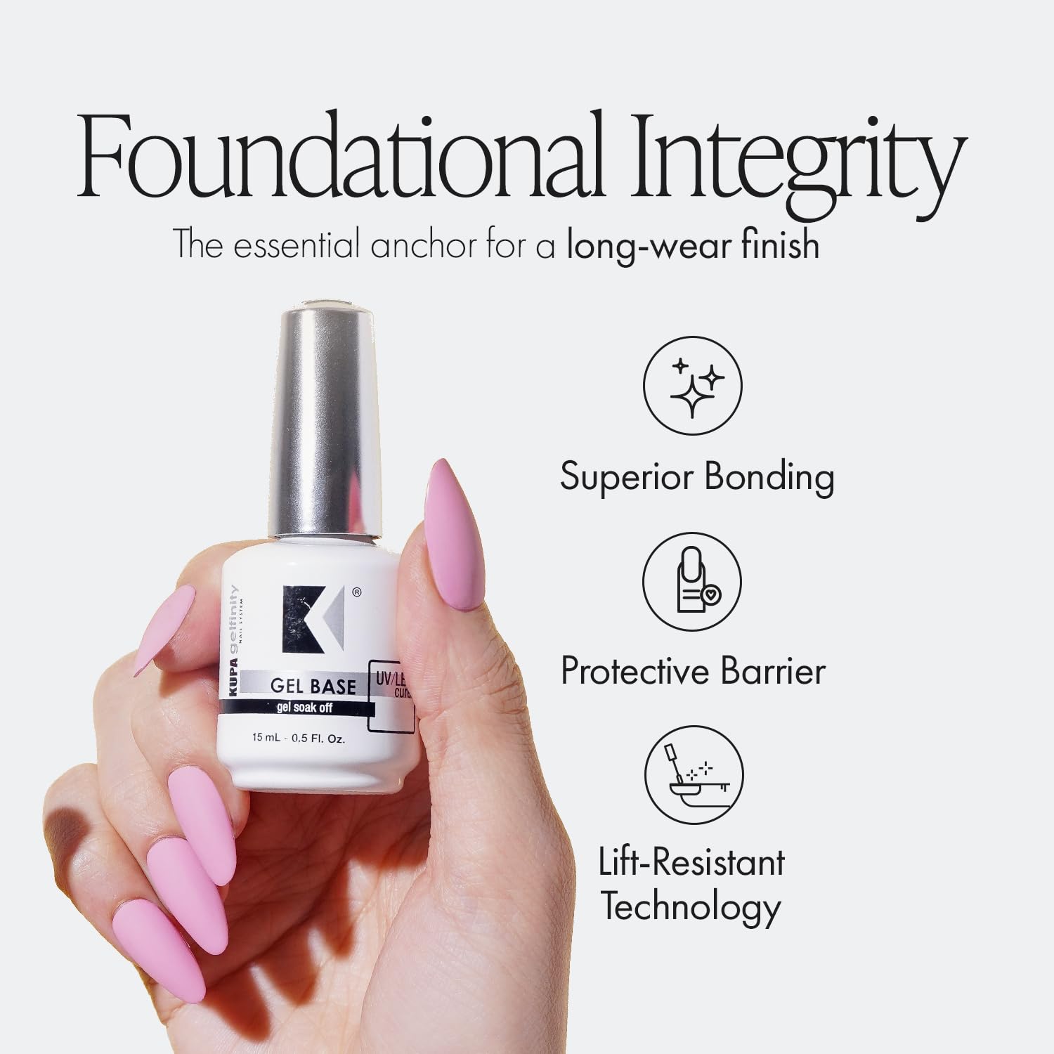 KUPA GelFinity — image application, couche uniforme prolonge la tenue du gel.
