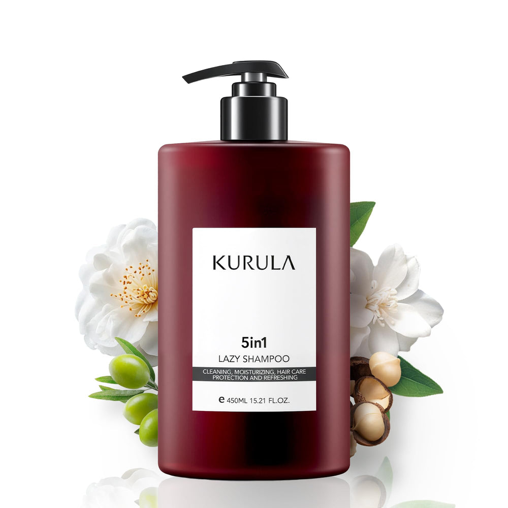 Kurula all-in-one shampoo bottle demonstrates cleansing and nourishment.