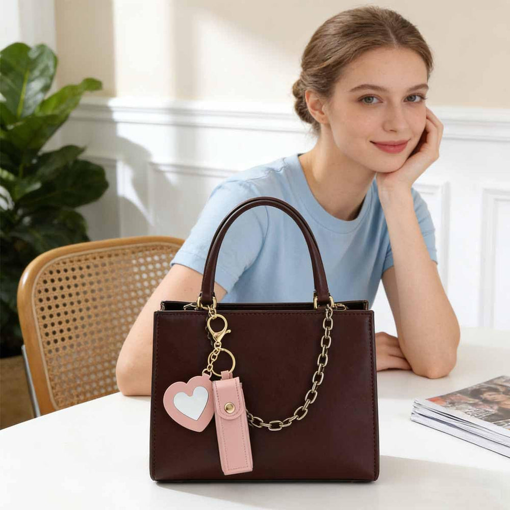 KuuGuu porte-rouge à levres avec miroir coeur marron, rangement sûr
