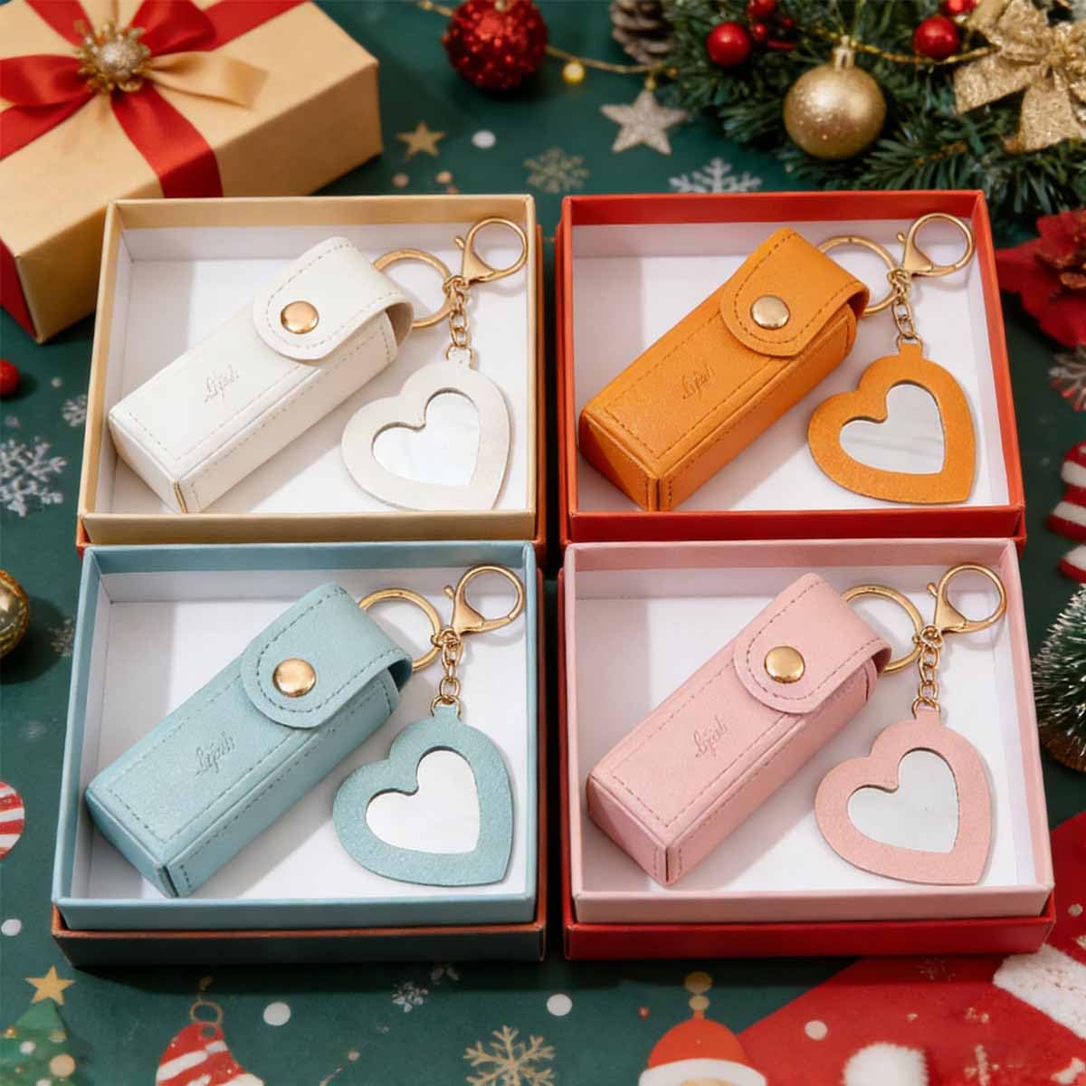 KuuGuu etui porte-rouge à levres miroir coeur portable pour voyage