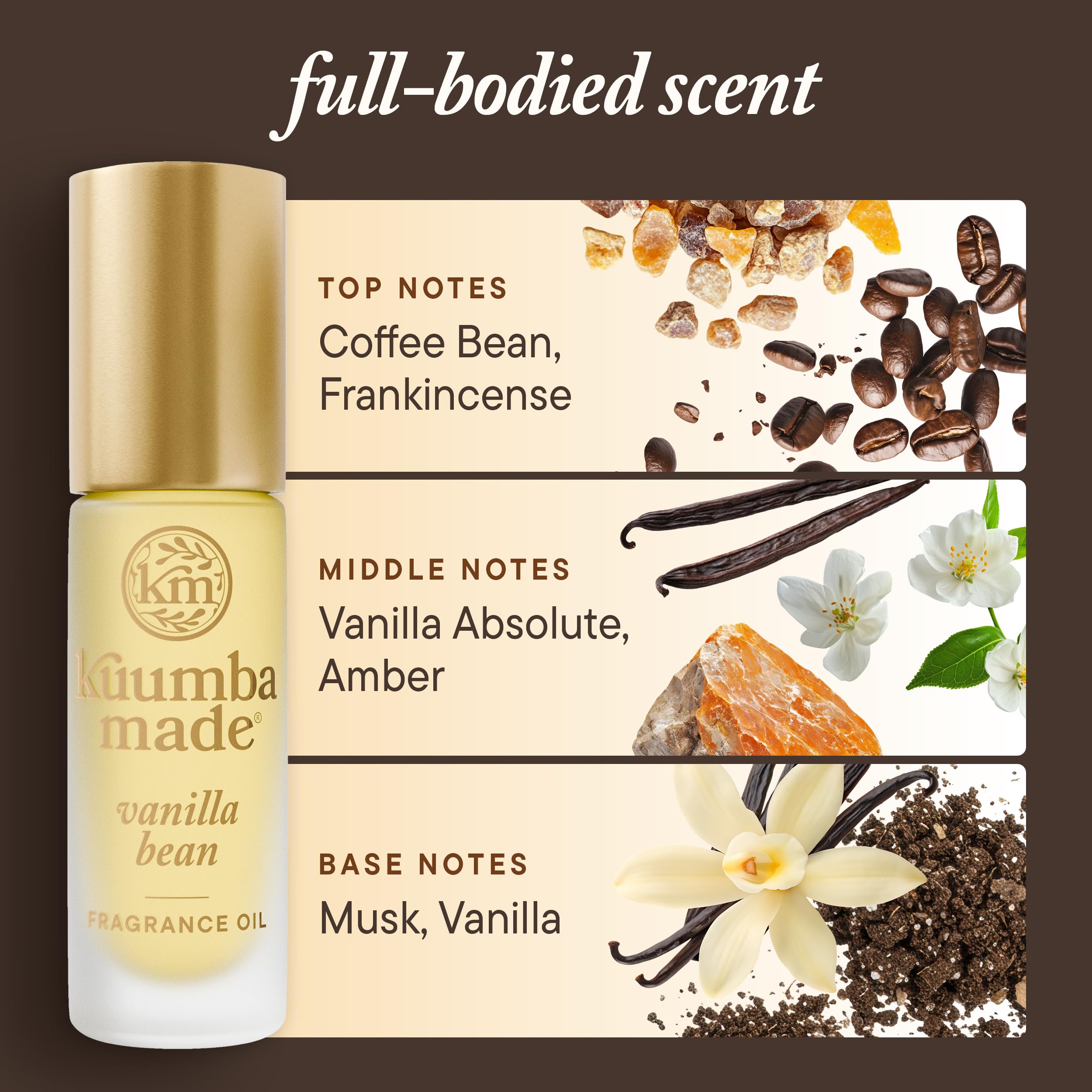 Kuumba Made Vanille Bean Roll-on, parfum à longue durée pour la journée.