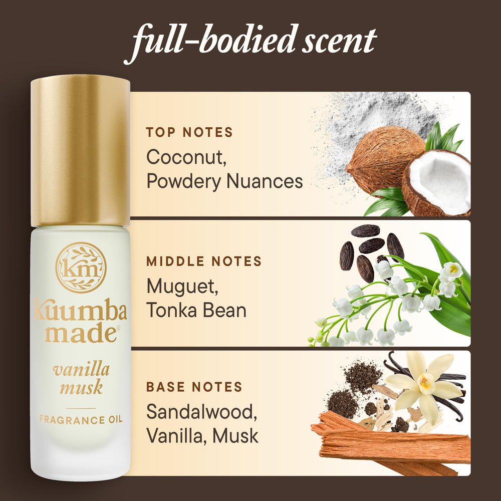Kuumba Made Vanille Musc notes sensorielles évoluant sur la peau.