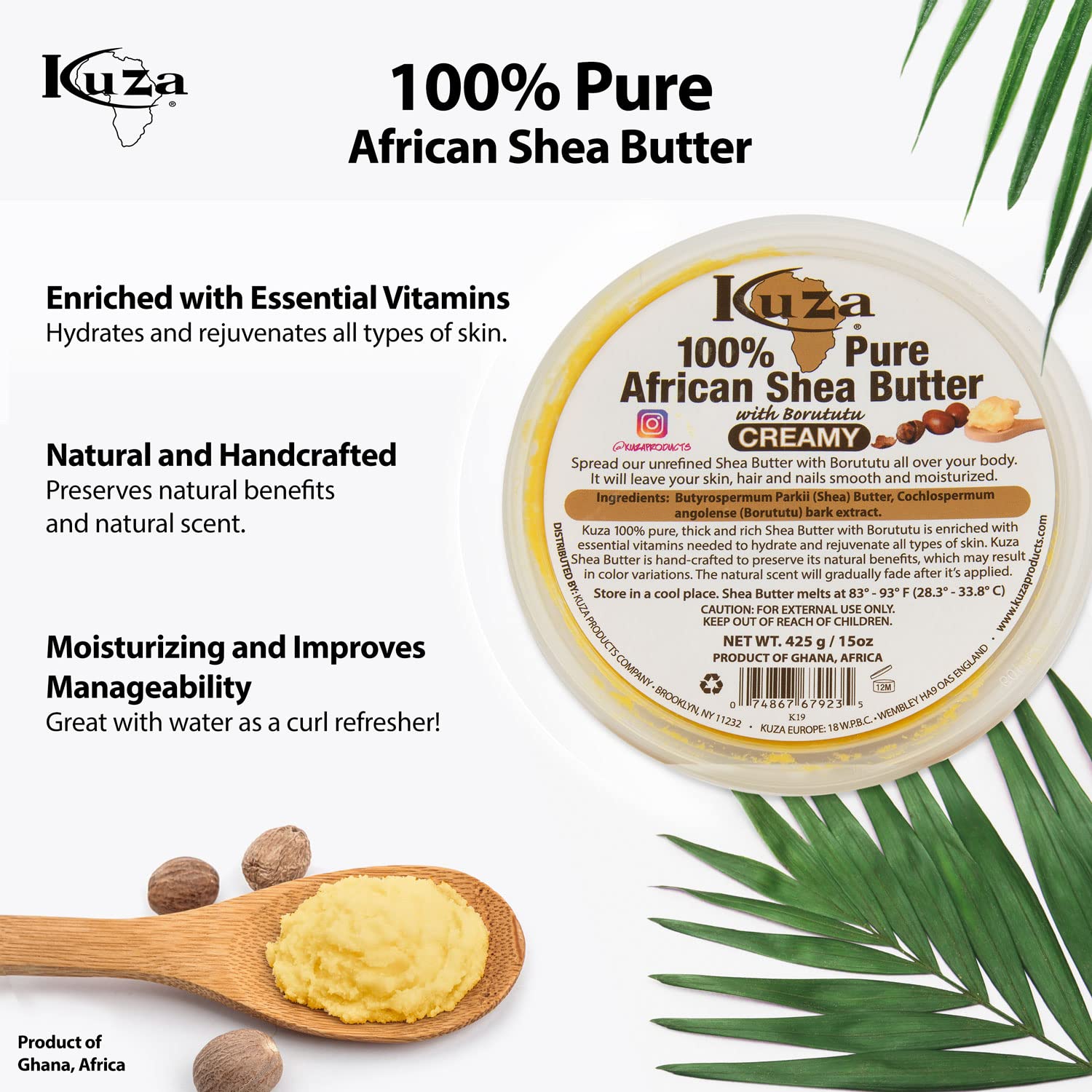 Kuza Beurre Karité Borututu – appliquer sur peau, nourrir en profondeur et lisser.