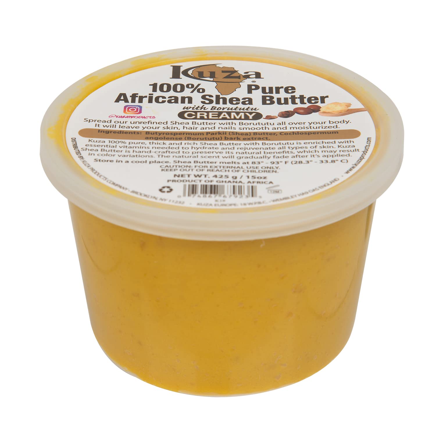 Kuza Beurre Karité Borututu – pot crème jaune, parfaite hydratation quotidienne de la peau.