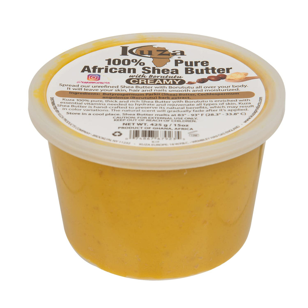 Kuza Beurre Karité Borututu – pot crème jaune, parfaite hydratation quotidienne de la peau.