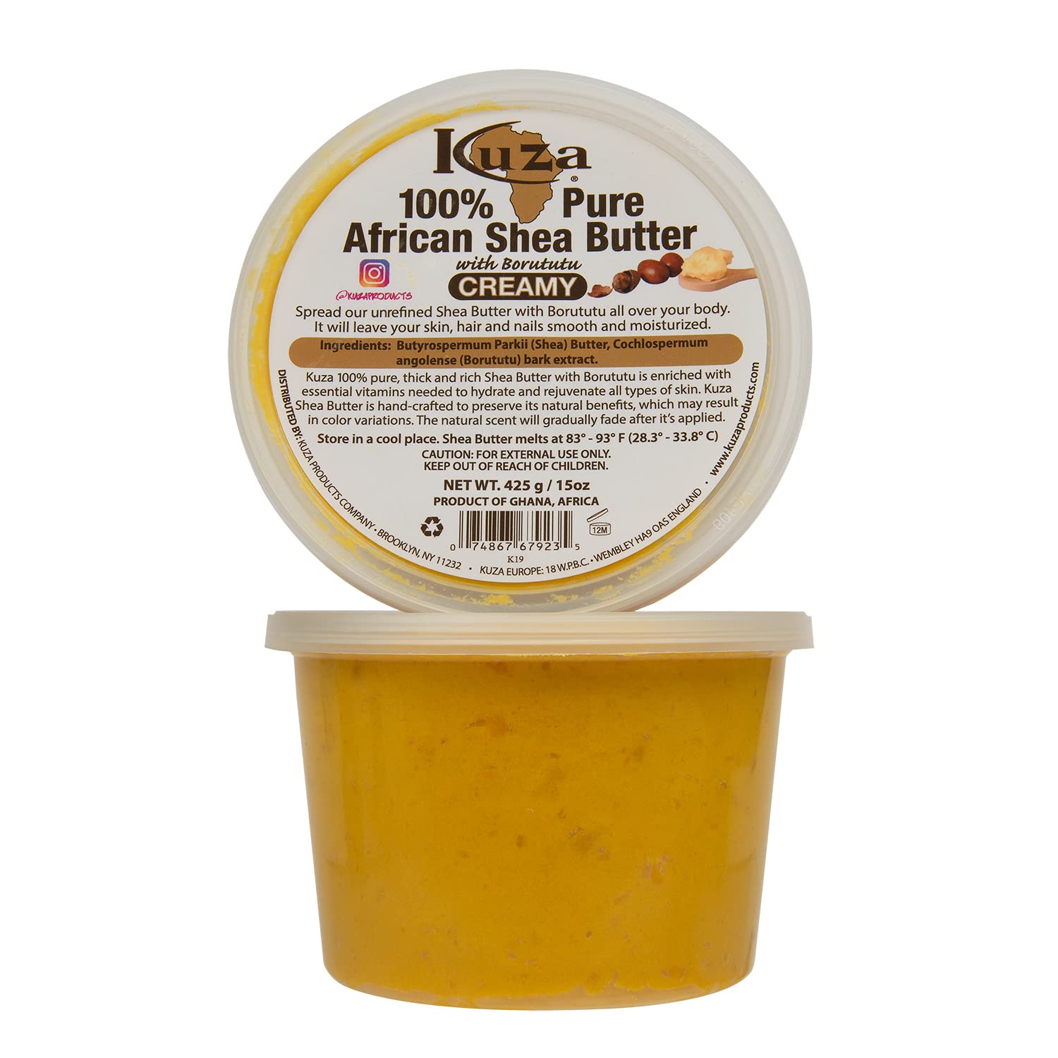 Kuza Beurre Karité Borututu – texture crème, soin polyvalent pour peau, cheveux et ongles.