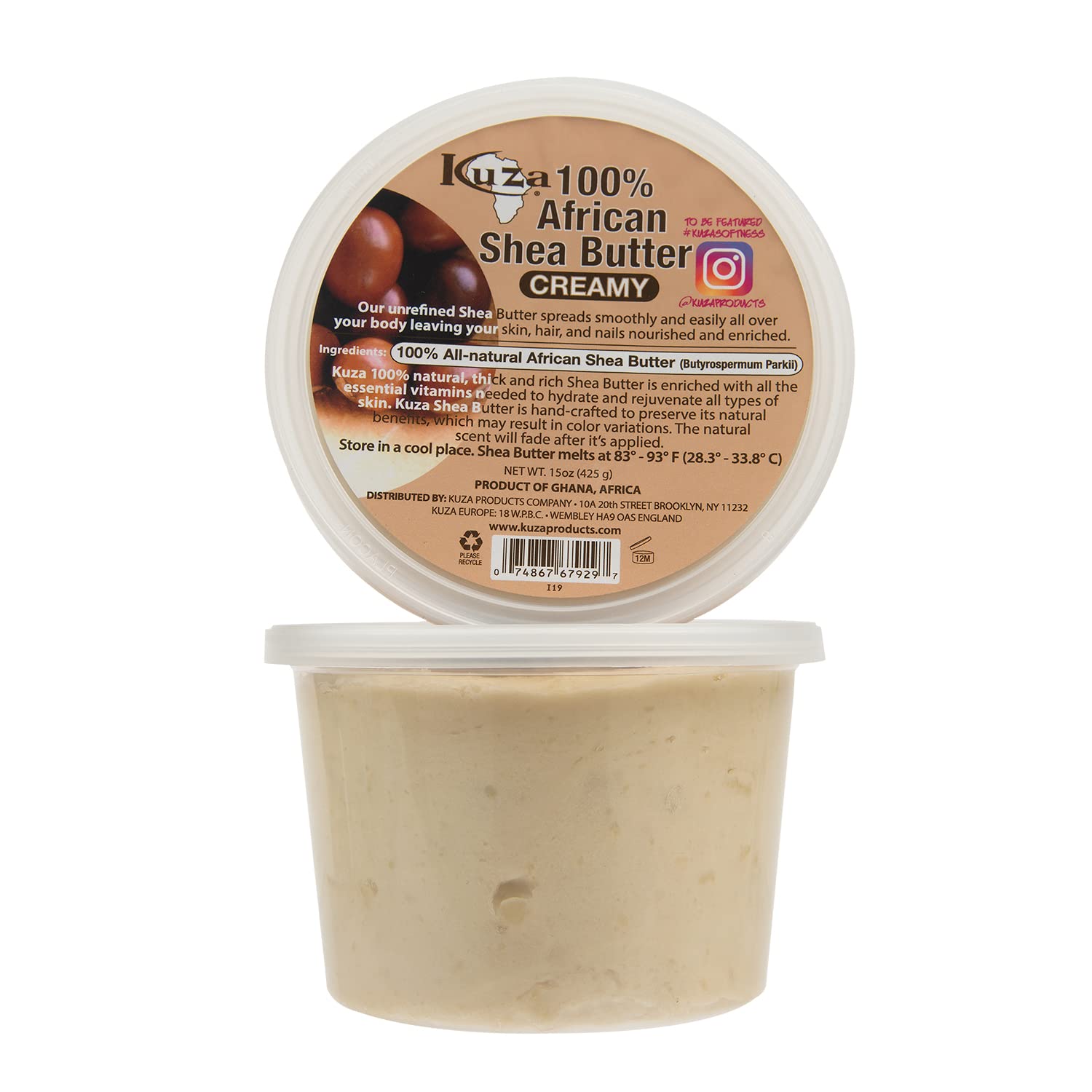 Kuza Beurre Karité Borututu, texture crème en gros plan pour une hydratation rapide.