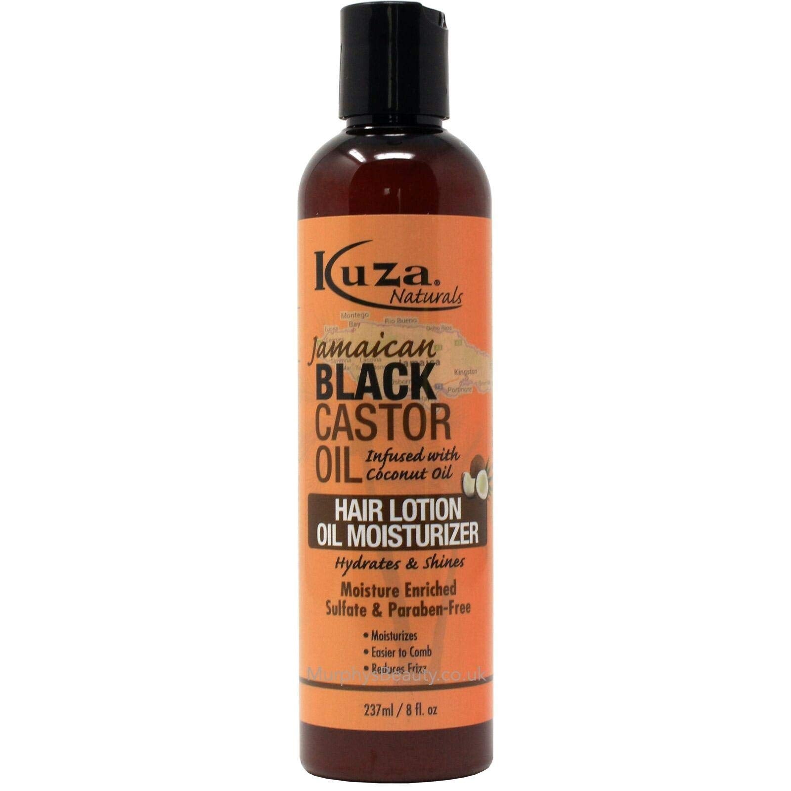 Kuza Naturals Lotion à l'huile de ricin noire pour cheveux, démêlage facilité et hydratation.