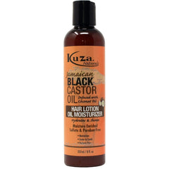 Kuza Naturals Lotion à l'huile de ricin noire pour cheveux, démêlage facilité et hydratation.