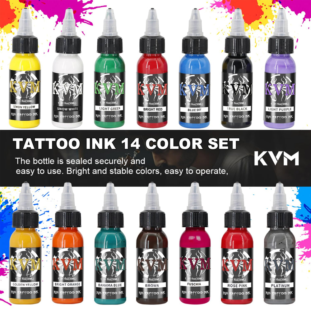 KVM bouteille encre tatouage ouverte, visuel clair et pratique pour application rapide.