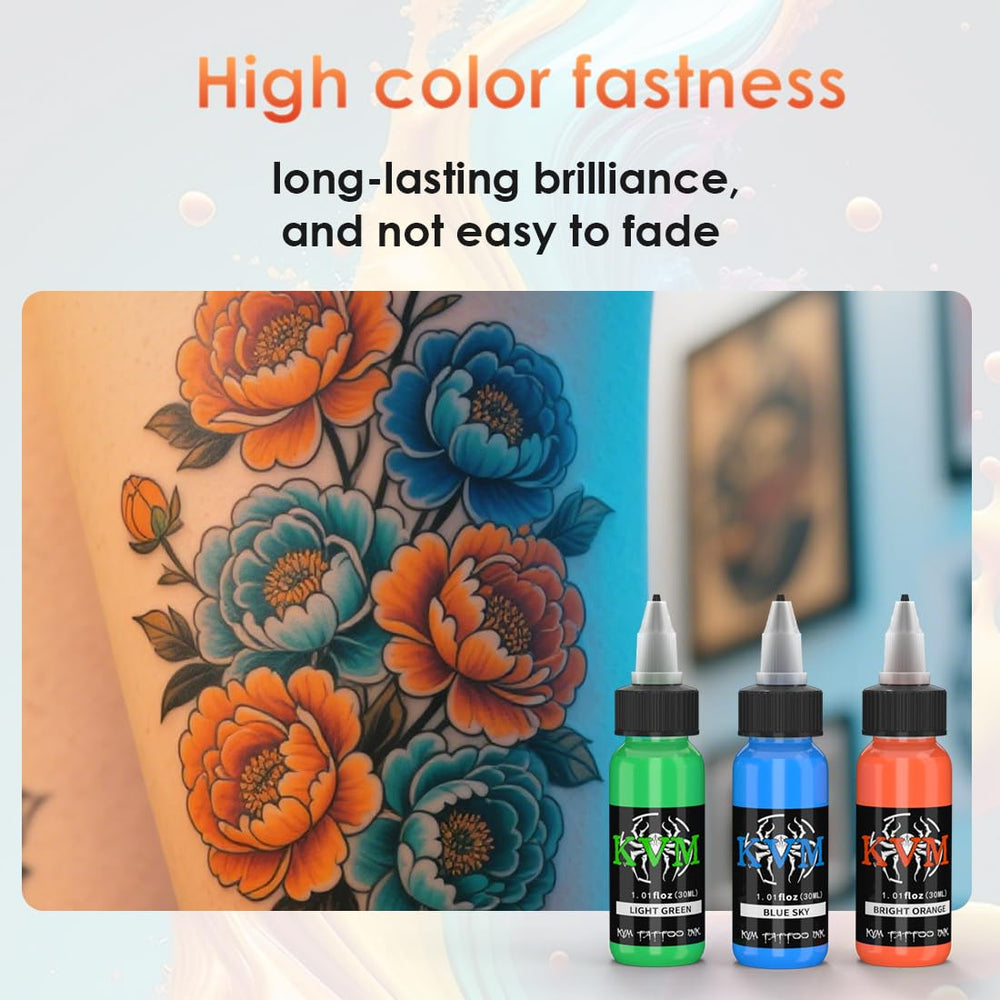 KVM texture d'encre tatouage sur peau, absorption efficace pour un rendu fluide.
