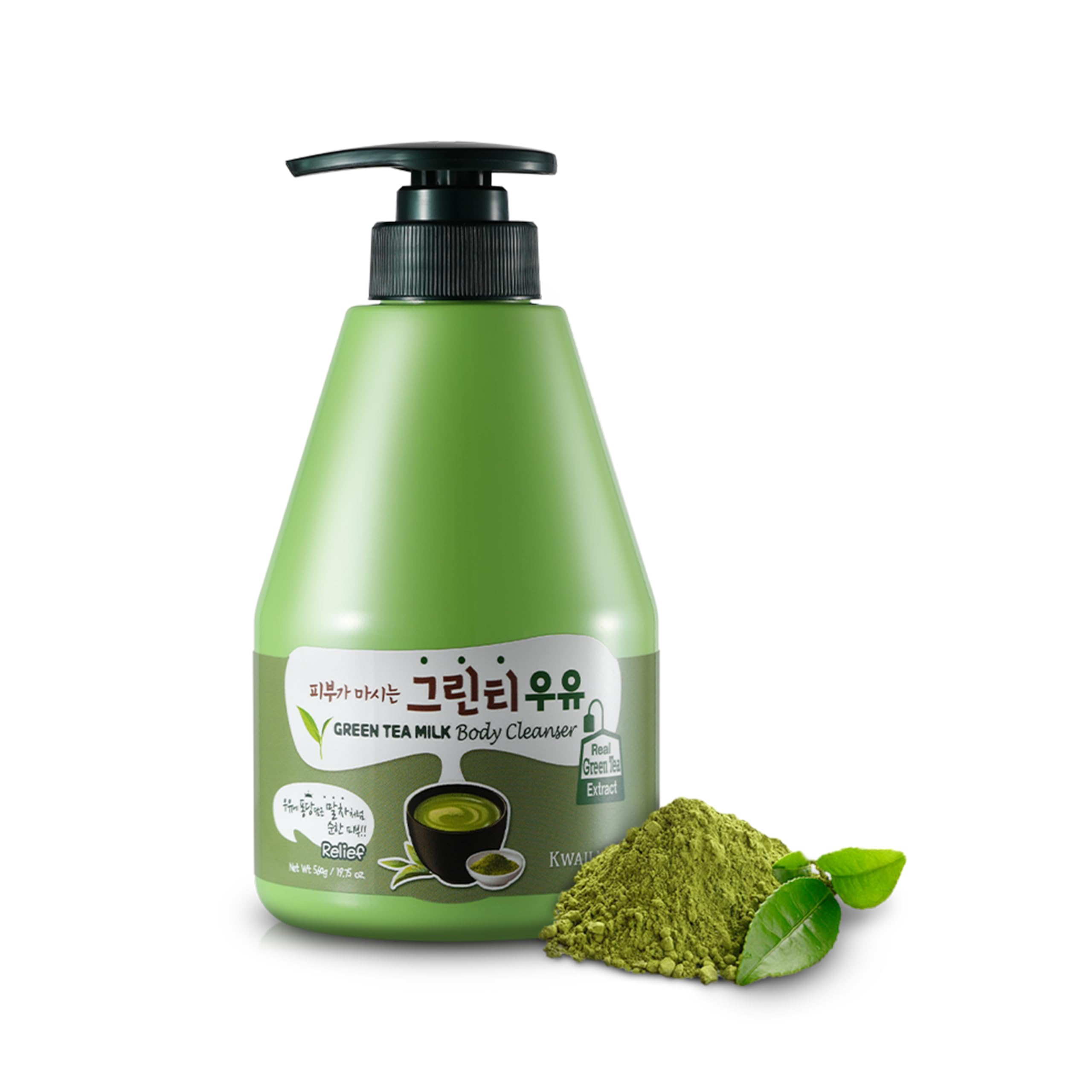 Kwailnara - bouteille du gel douche lait thé vert, effet apaisant pour la peau.